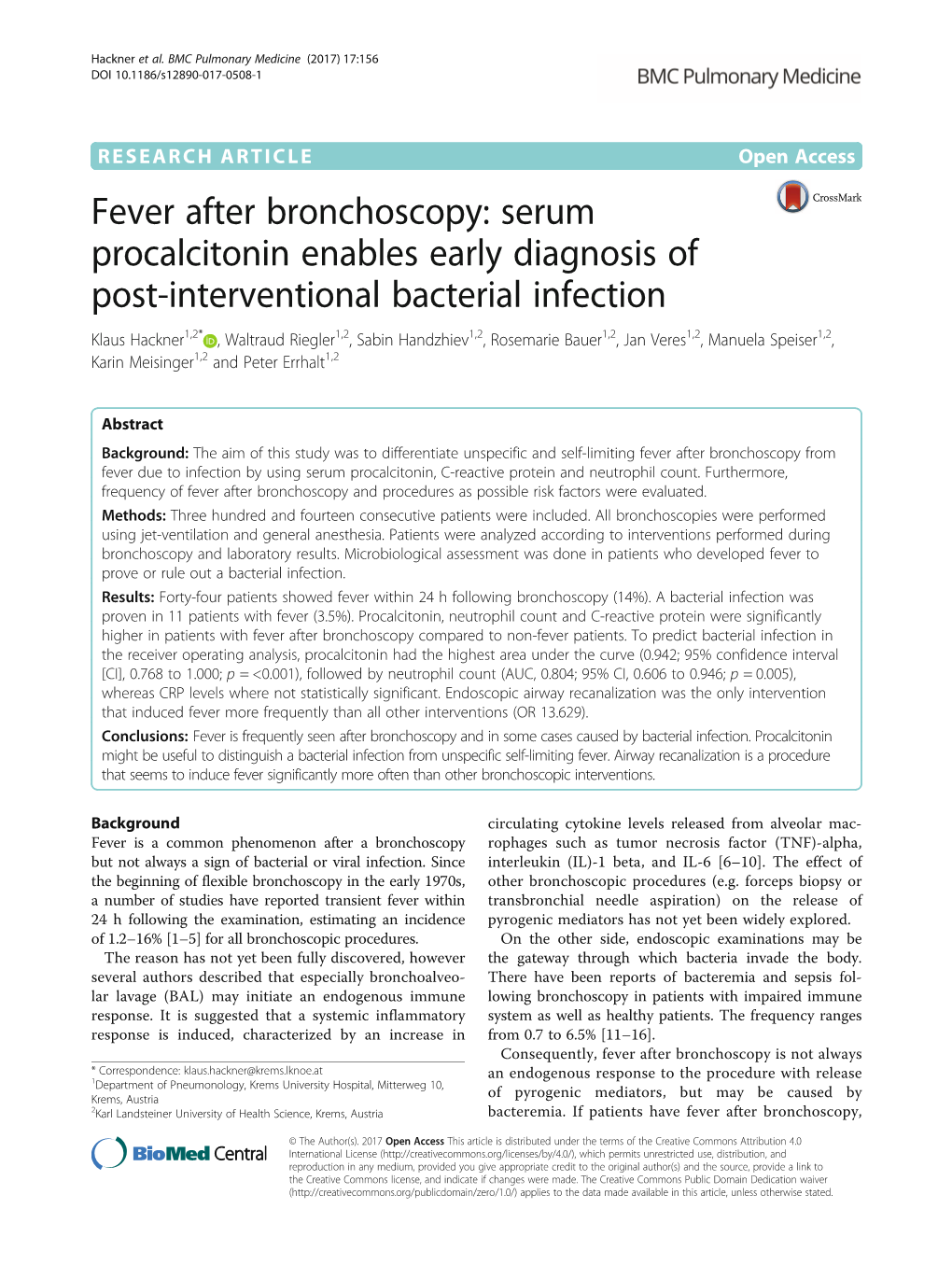 Fever After Bronchoscopy: Serum Procalcitonin Enables Early