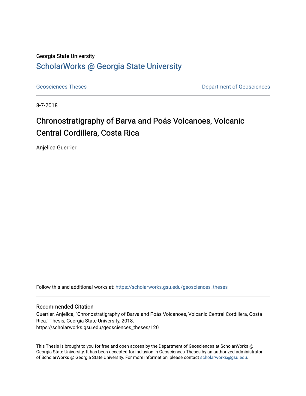 Chronostratigraphy of Barva and Poás Volcanoes, Volcanic Central Cordillera, Costa Rica