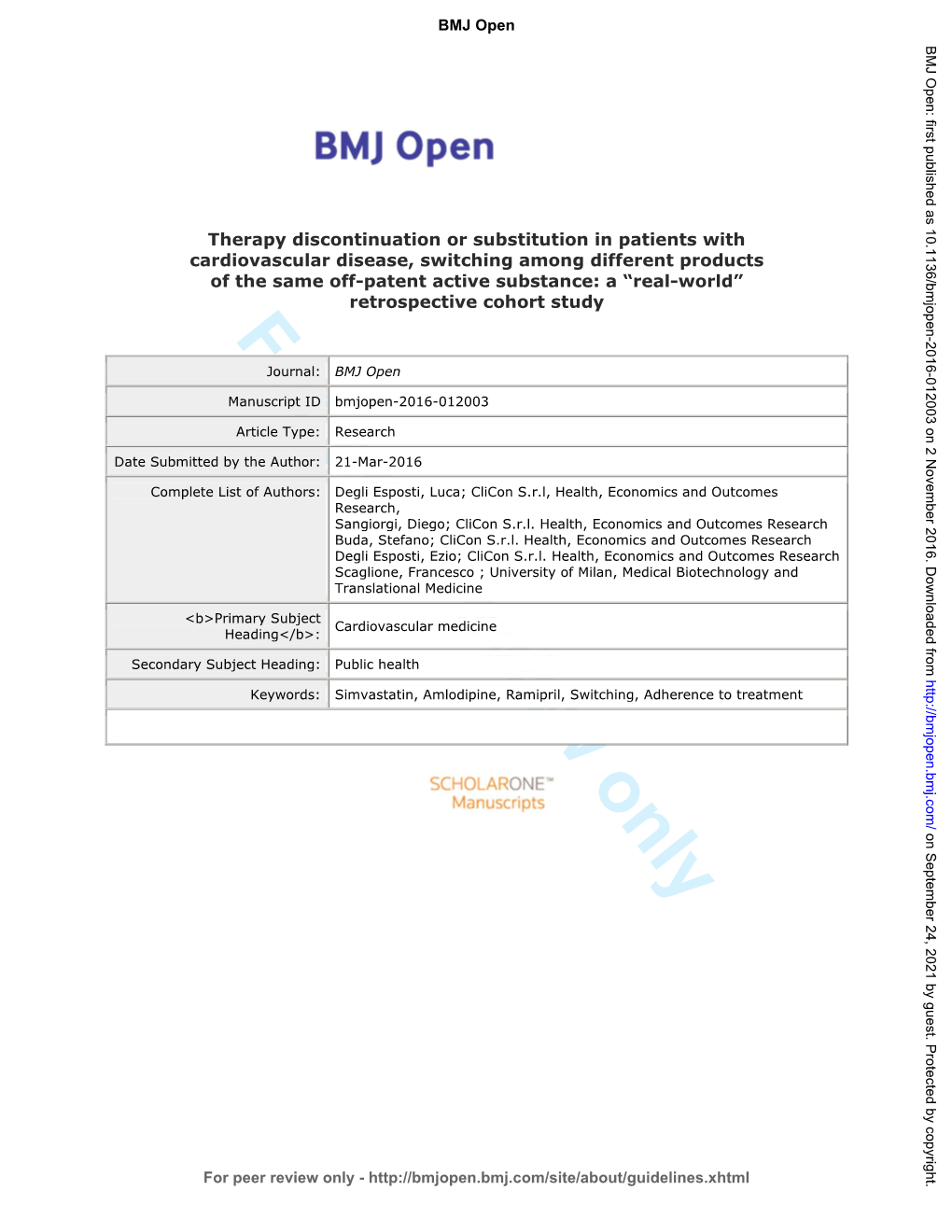 For Peer Review Only Journal: BMJ Open