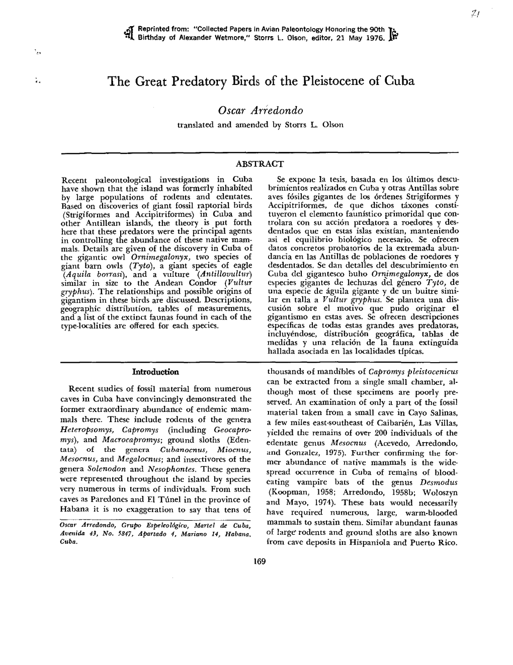 The Great Predatory Birds of the Pleistocene of Cuba