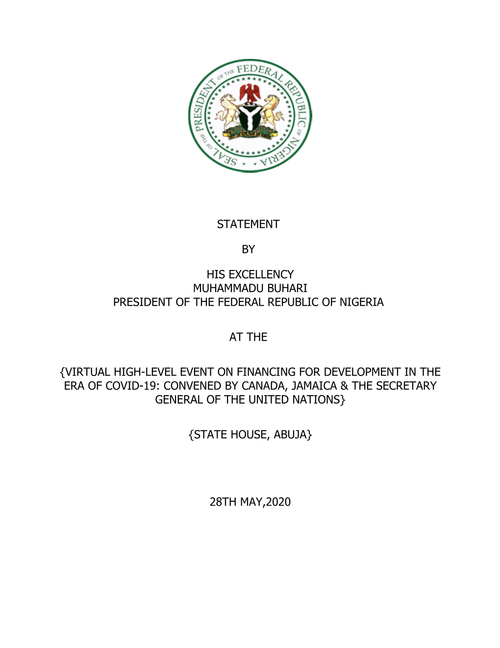 Remarks by Muhammadu Buhari, President of Nigeria