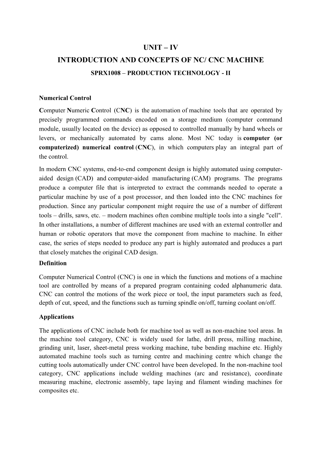 Cnc Machine Sprx1008 – Production Technology - Ii