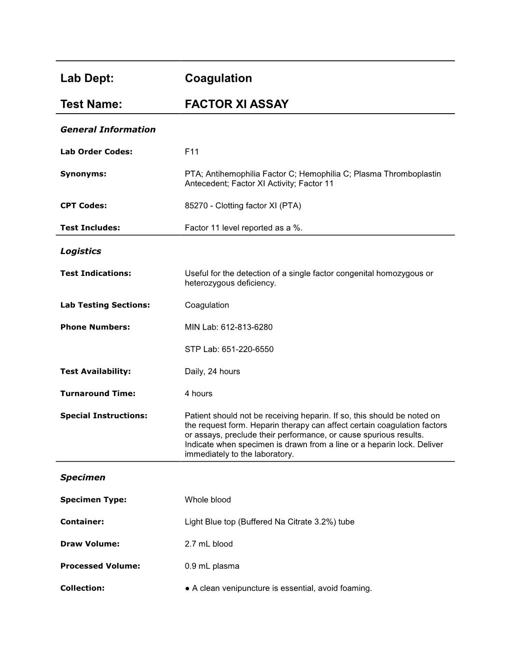 Factor Xi Assay