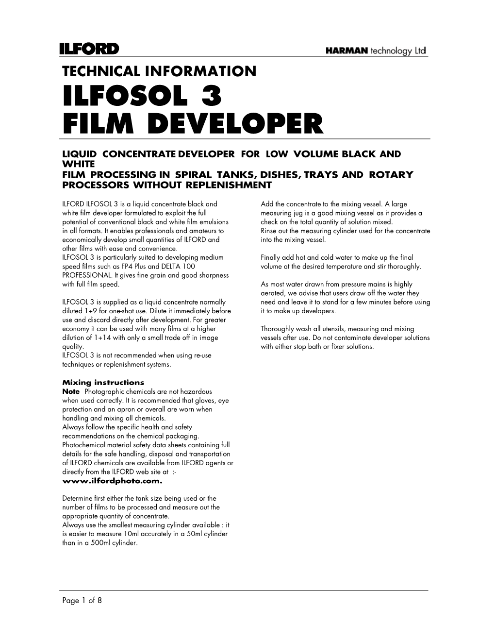 Ilfosol 3 Film Developer