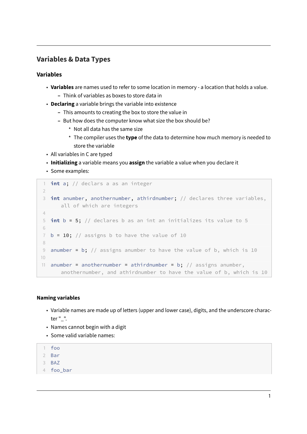 Variables, Data Types, & Simple IO