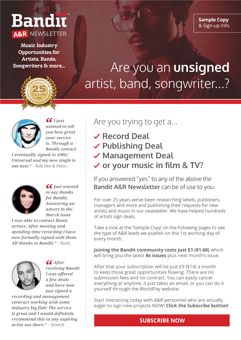 Are You an Unsigned Artist, Band, Songwriter...?