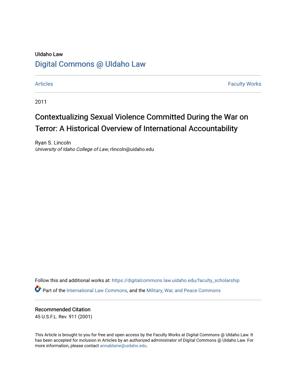 Contextualizing Sexual Violence Committed During the War on Terror: a Historical Overview of International Accountability