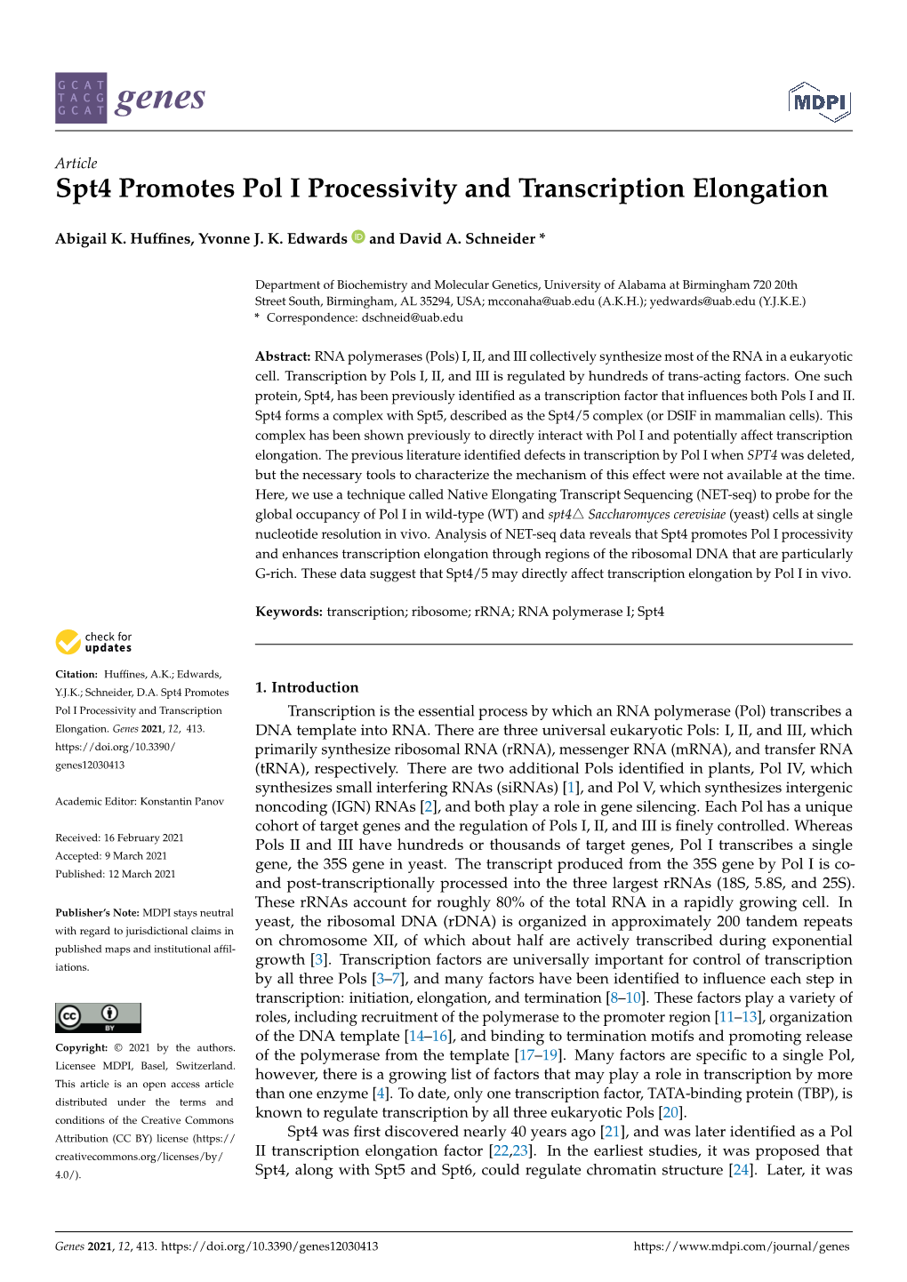 Spt4 Promotes Pol I Processivity and Transcription Elongation