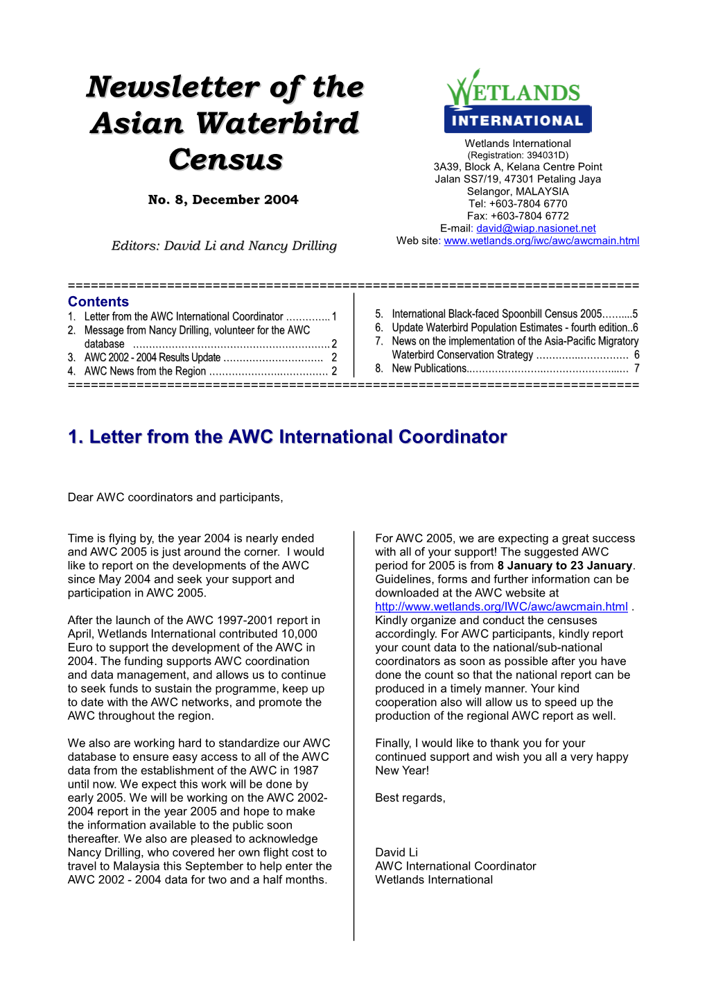 AWC Newsletter, December 2004