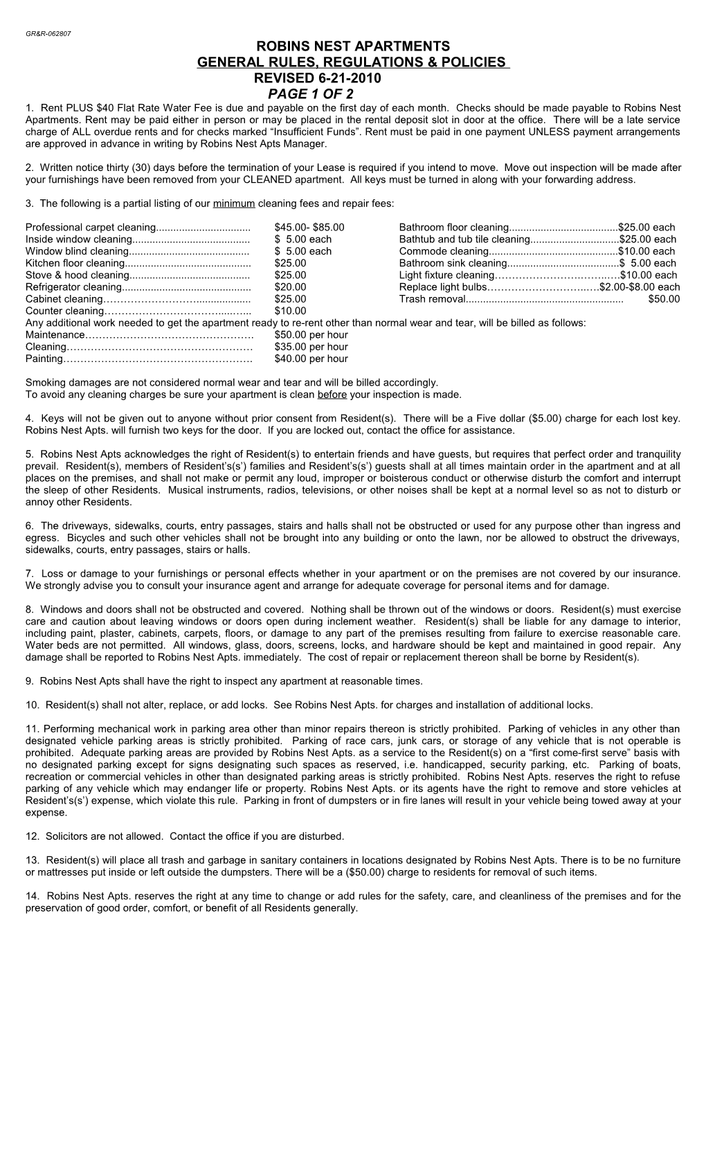 General Rules, Regulations & Policies