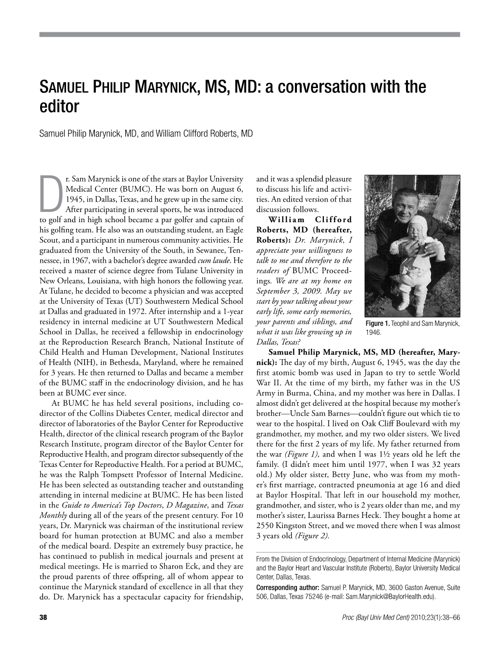 SAMUEL PHILIP MARYNICK, MS, MD: a Conversation with the Editor