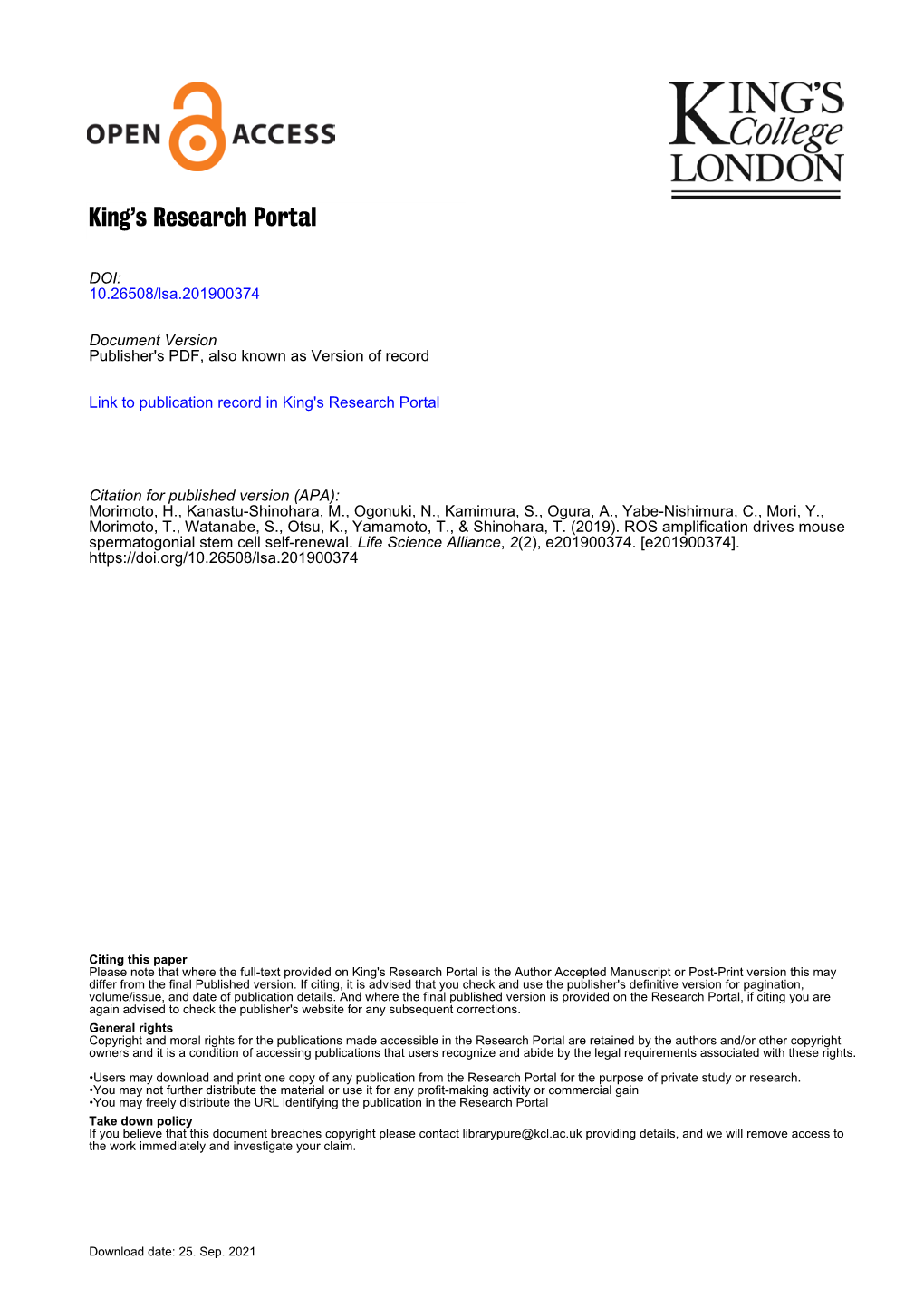 ROS Amplification Drives Mouse Spermatogonial Stem Cell Self-Renewal