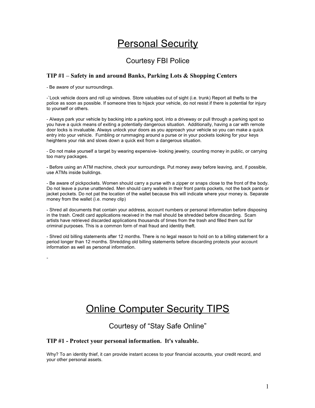 Online Computer Security TIPS