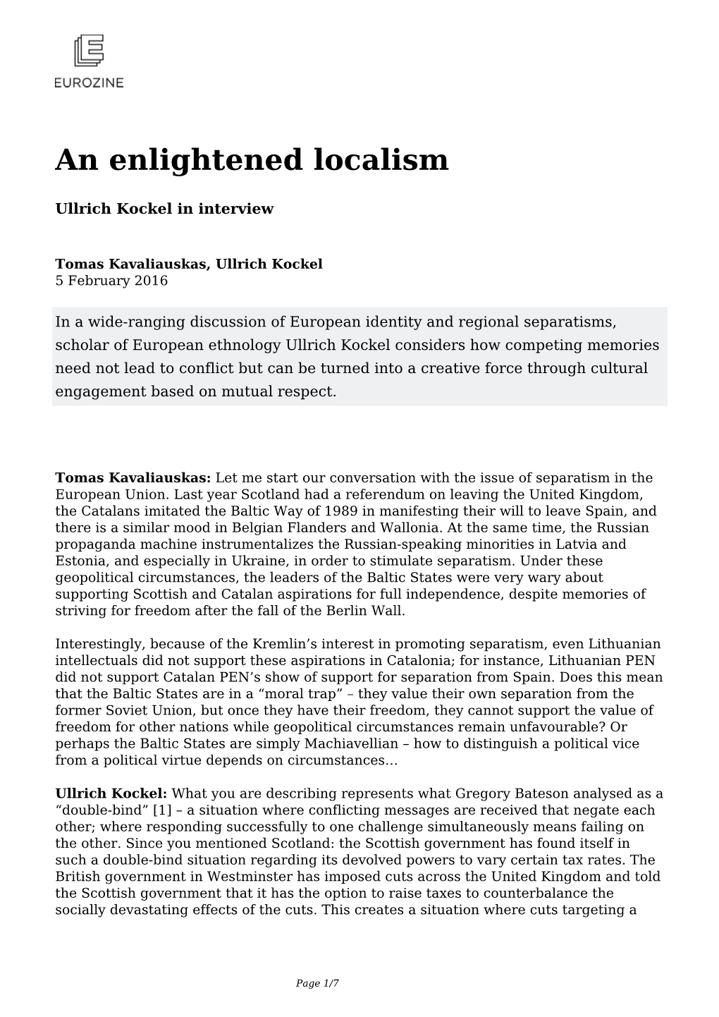 An Enlightened Localism