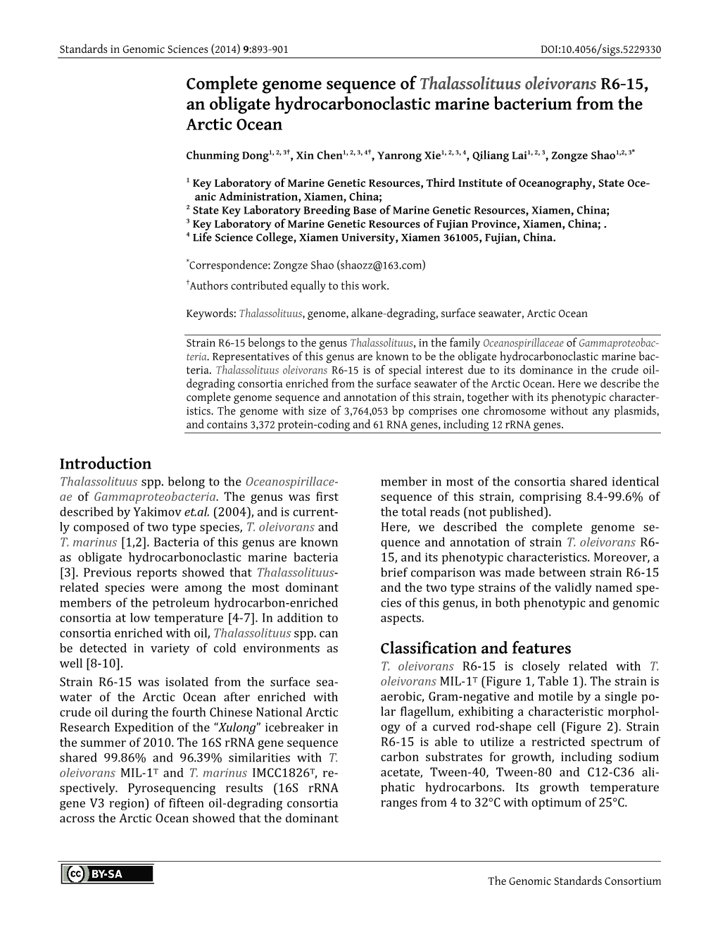 Thalassolituus Oleivorans R6-15, an Obligate Hydrocarbonoclastic Marine Bacterium from the Arctic Ocean