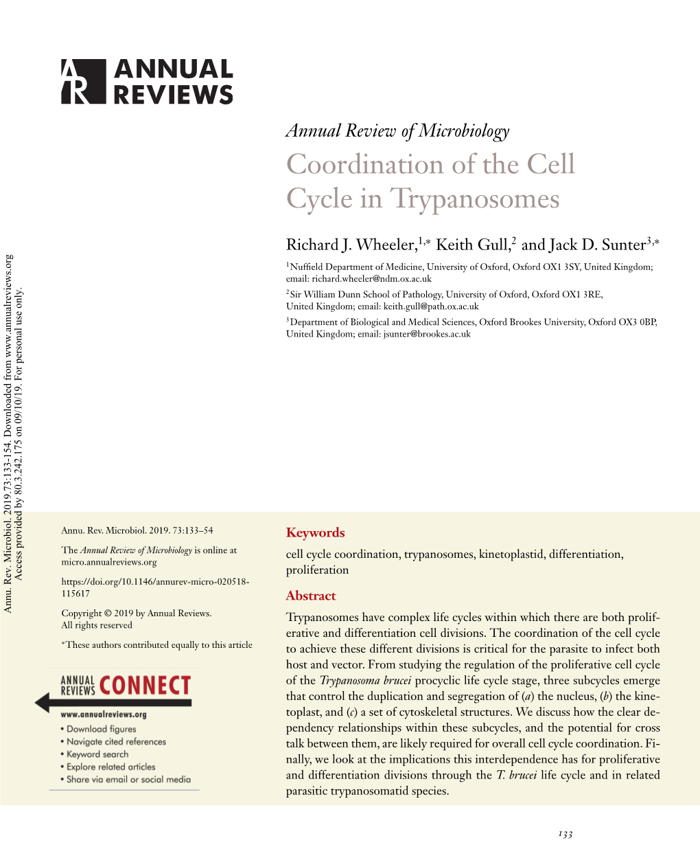 Coordination of the Cell Cycle in Trypanosomes