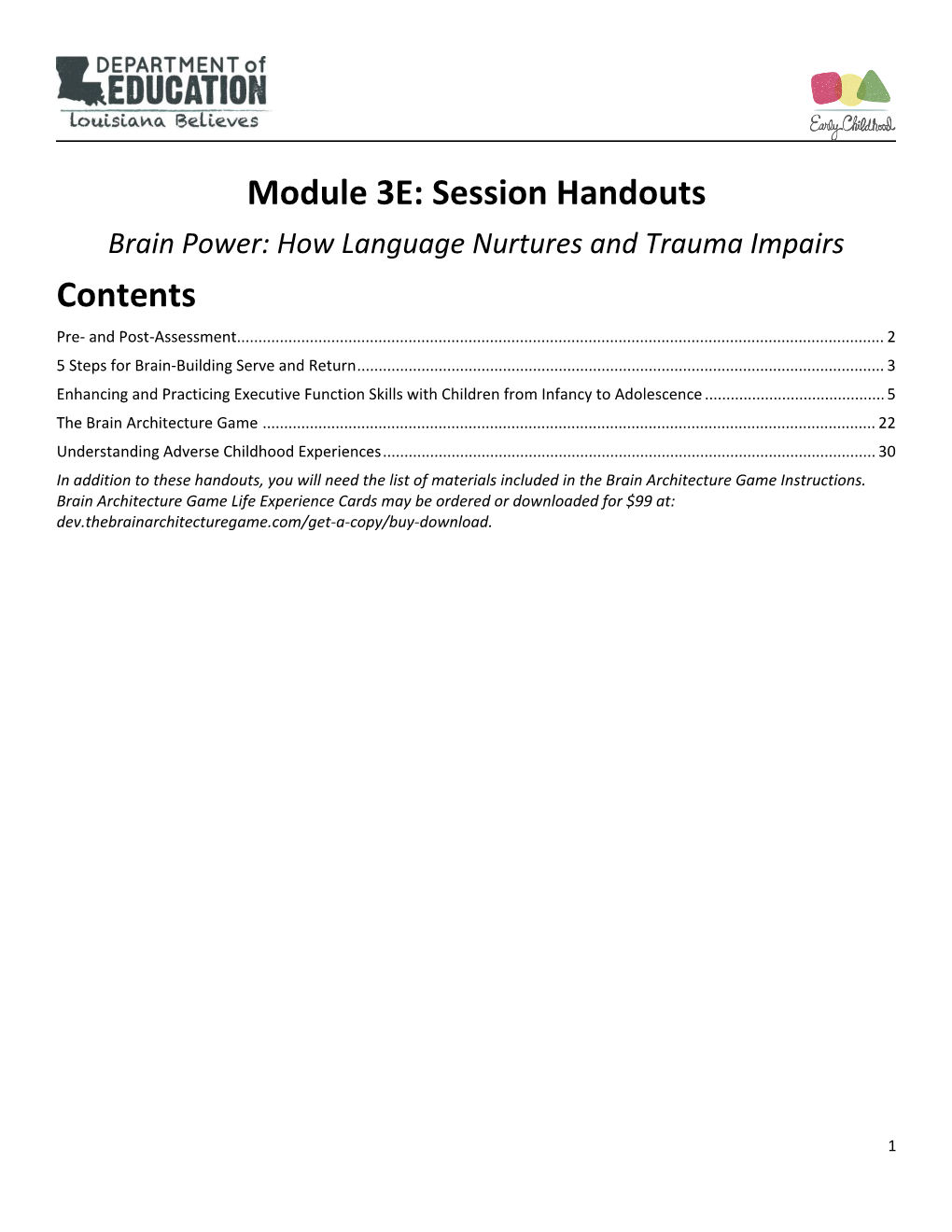 Session Handouts Contents