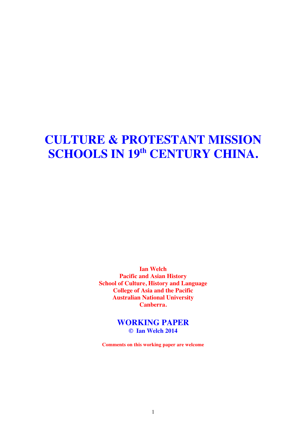 CULTURE & PROTESTANT MISSION SCHOOLS in 19Th CENTURY