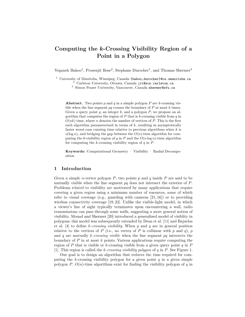 Computing the K-Crossing Visibility Region of a Point in a Polygon