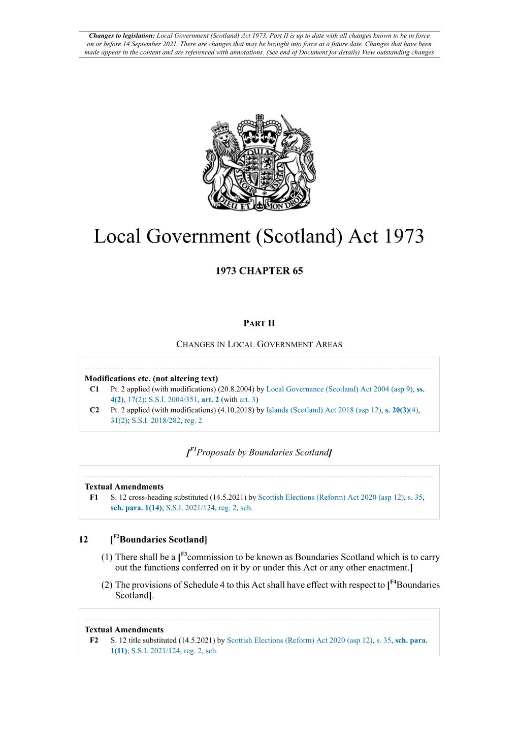 Local Government (Scotland) Act 1973, Part II Is up to Date with All Changes Known to Be in Force on Or Before 14 September 2021