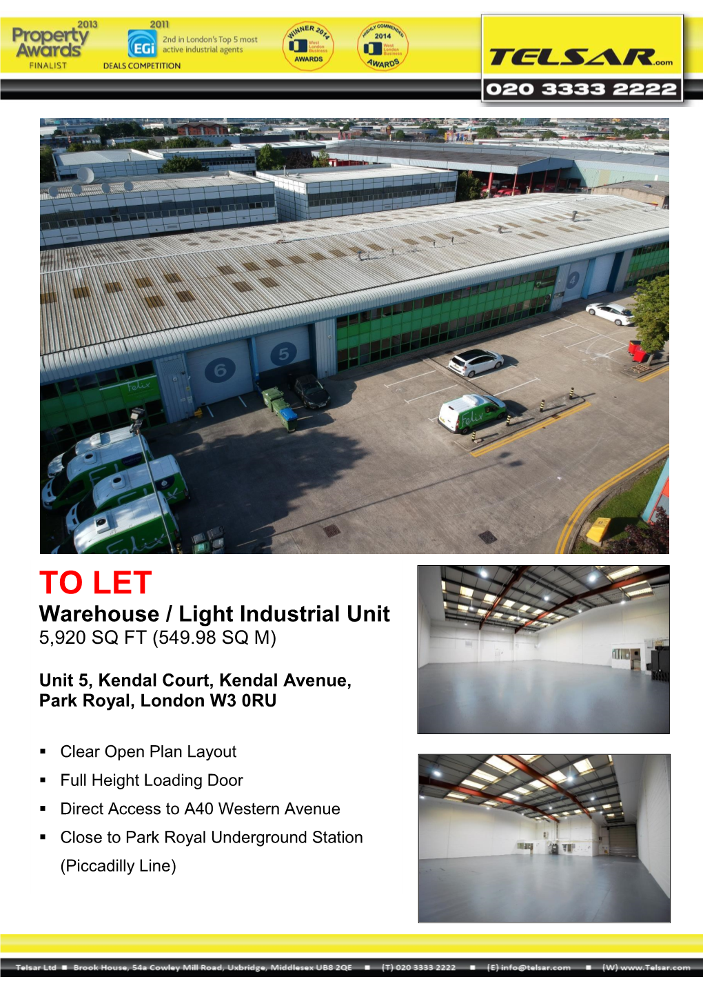 TO LET Warehouse / Light Industrial Unit 5,920 SQ FT (549.98 SQ M)