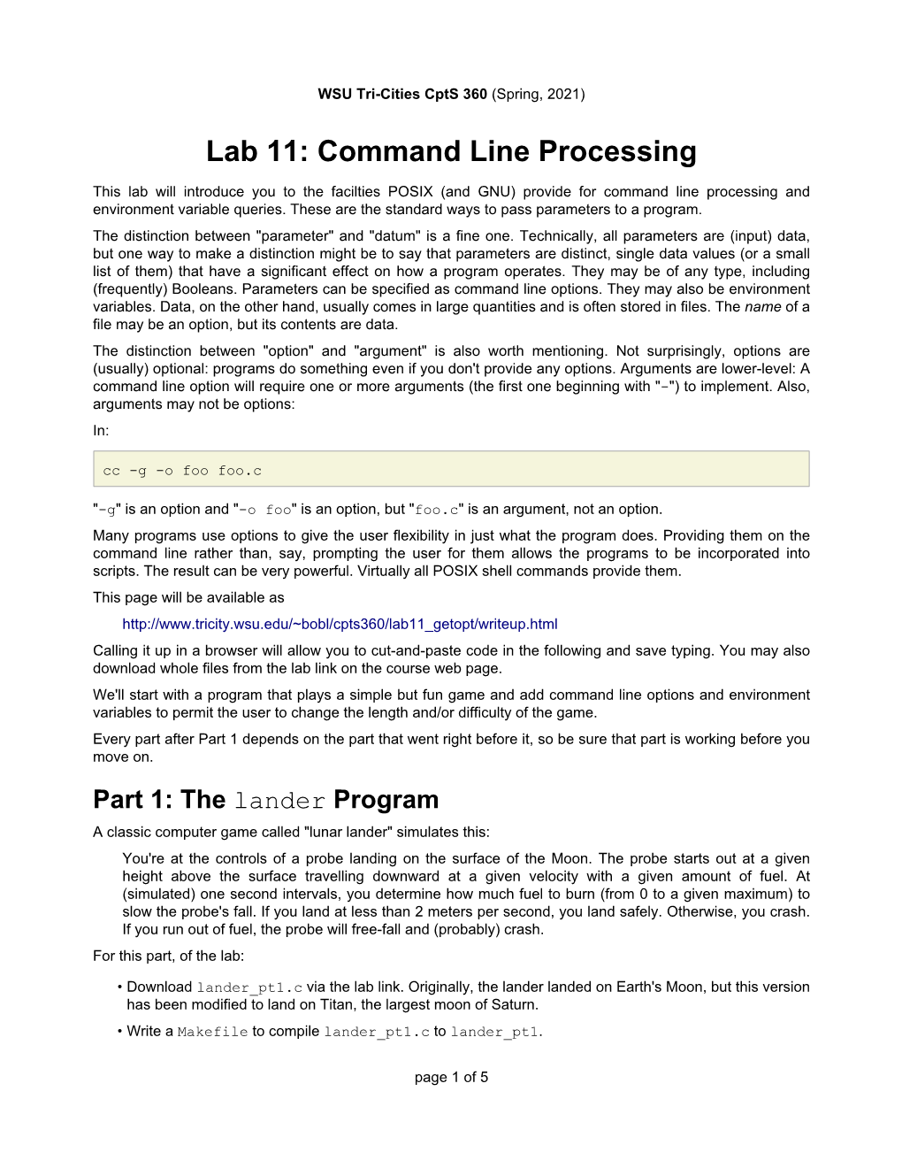 Lab 11: Command Line Processing