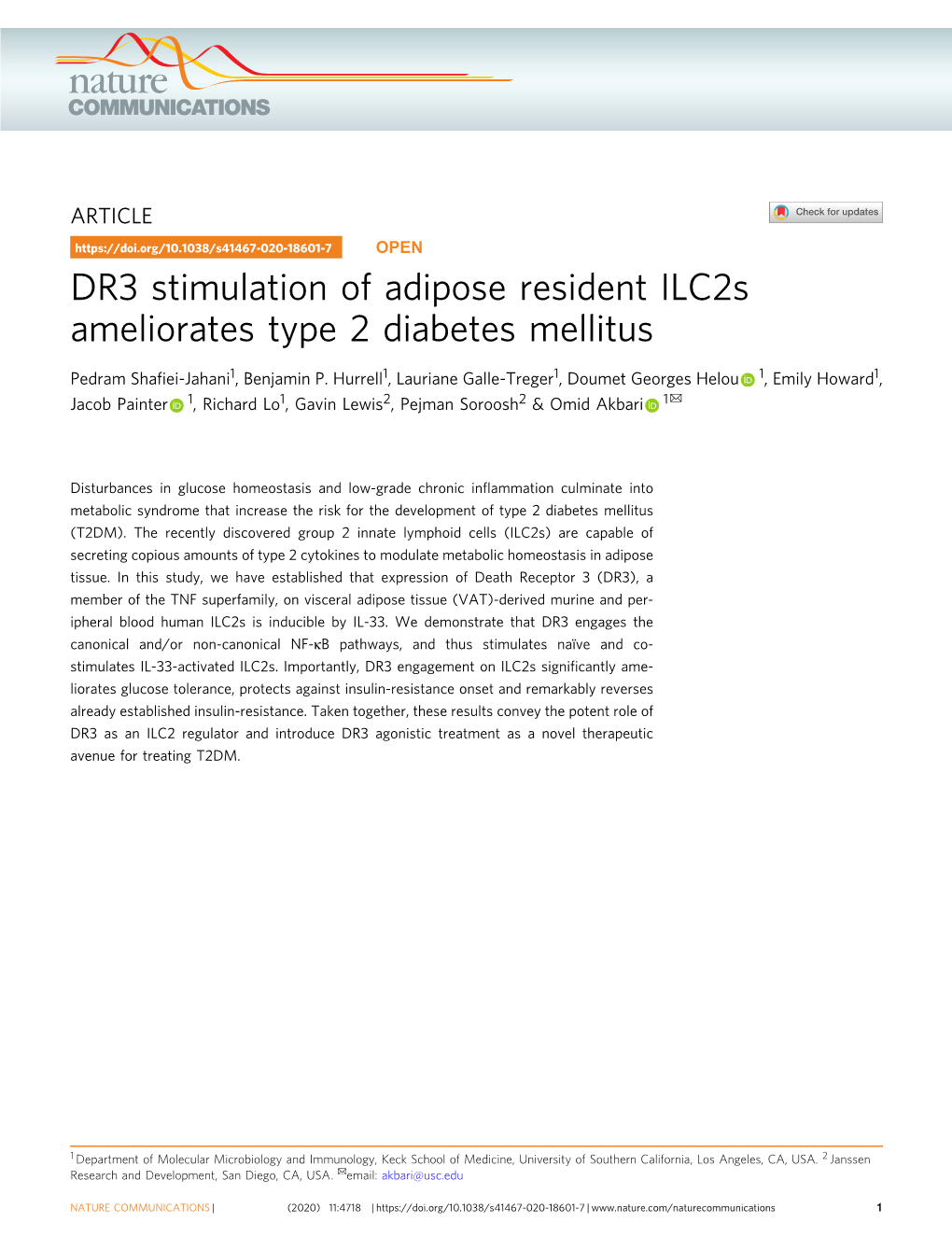 DR3 Stimulation of Adipose Resident Ilc2s Ameliorates Type 2 Diabetes Mellitus