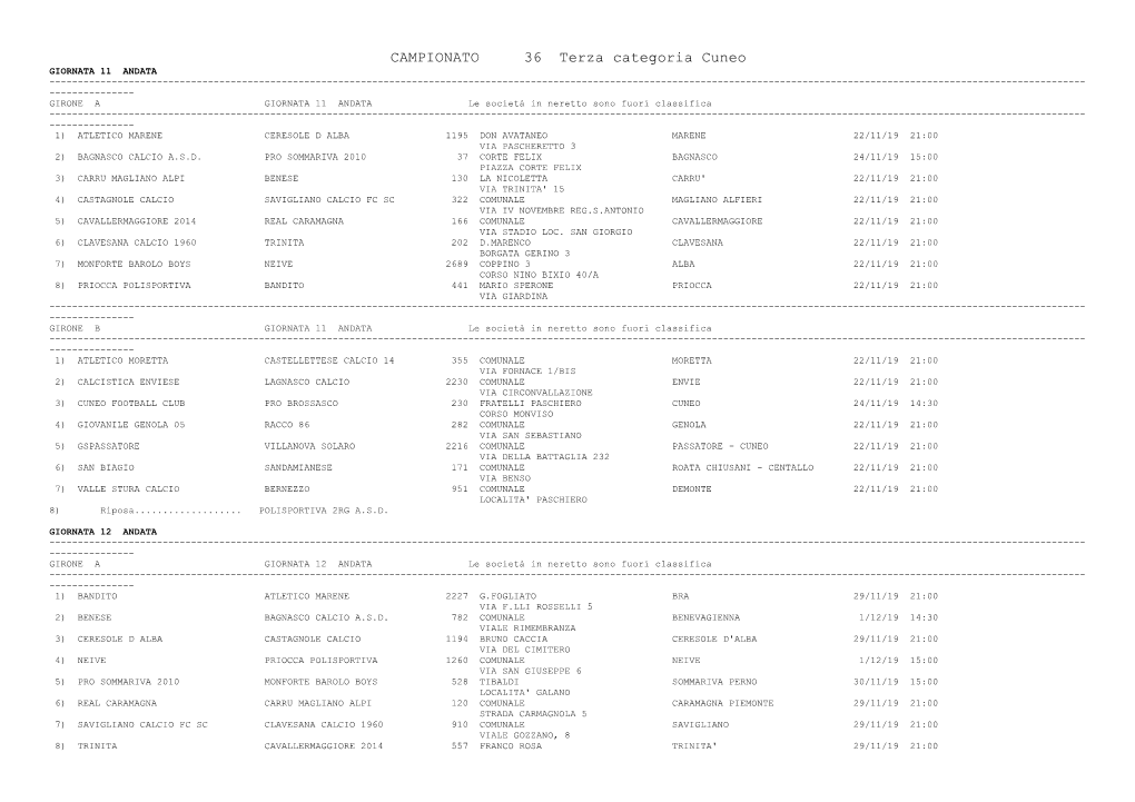 CAMPIONATO 36 Terza Categoria Cuneo