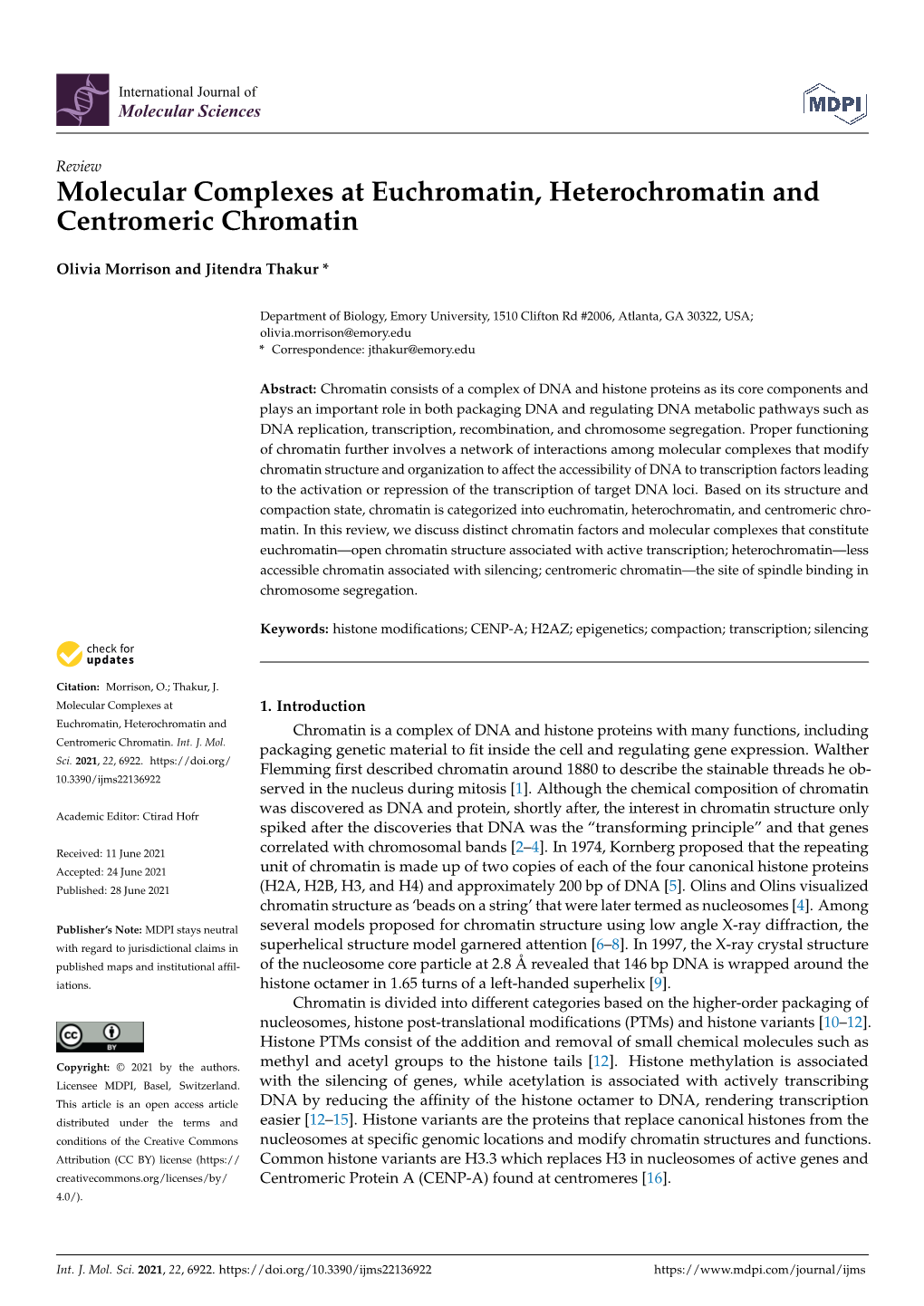 Molecular Complexes at Euchromatin, Heterochromatin and Centromeric Chromatin