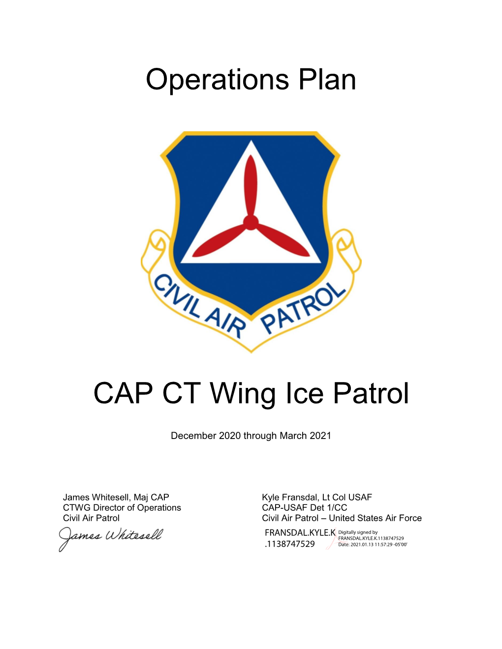 Operations Plan CAP CT Wing Ice Patrol