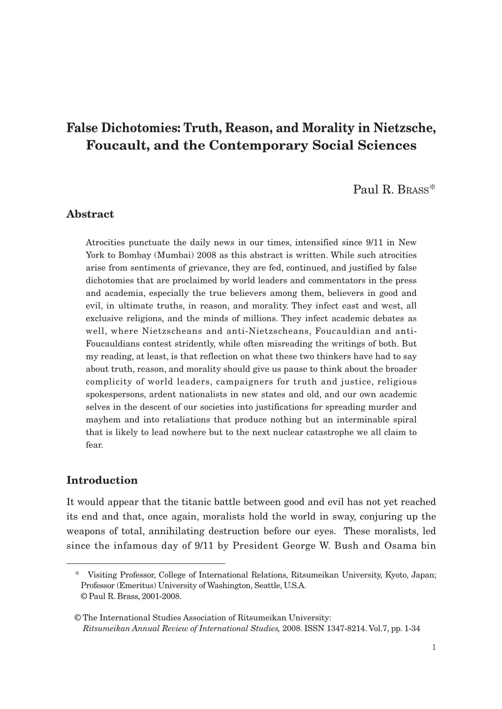 False Dichotomies: Truth, Reason, and Morality in Nietzsche, Foucault, and the Contemporary Social Sciences