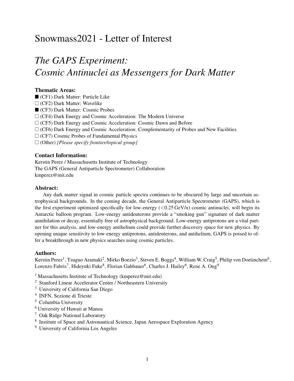 Letter of Interest the GAPS Experiment: Cosmic Antinuclei As