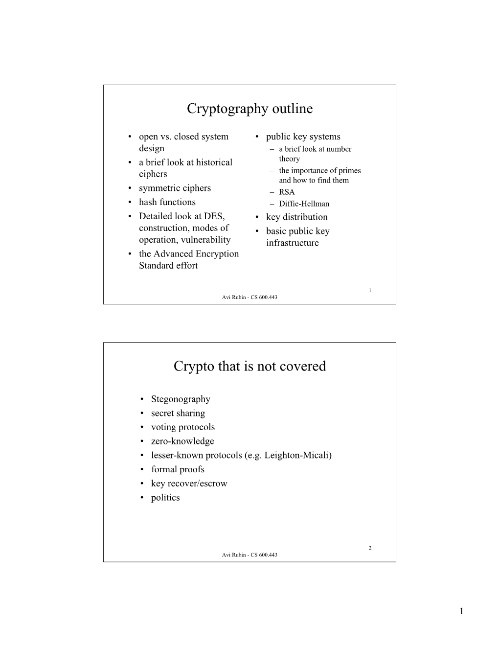 Cryptography Outline Crypto That Is Not Covered