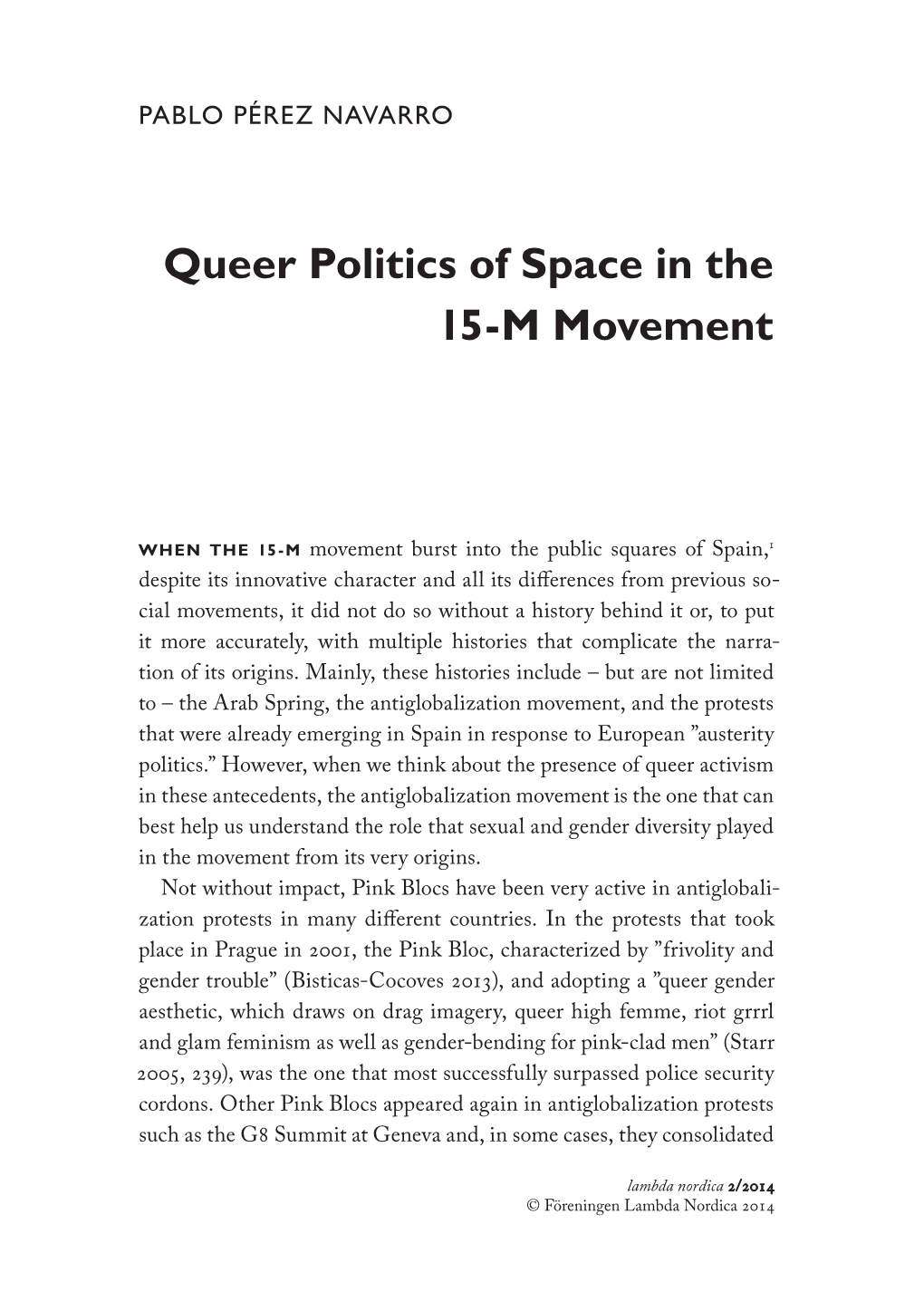 Queer Politics of Space in the 15-M Movement