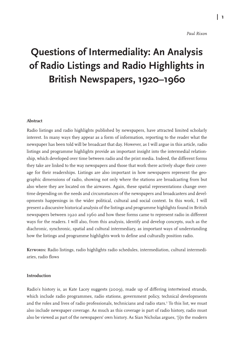 An Analysis of Radio Listings and Radio Highlights in British Newspapers, 1920–1960