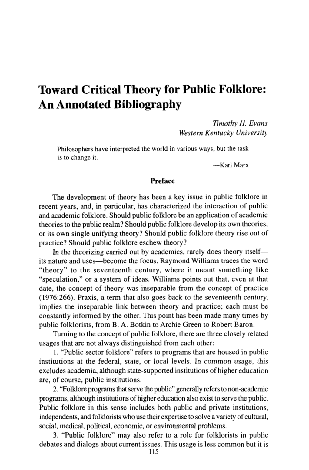 Toward Critical Theory for Public Folklore: an Annotated Bibliography