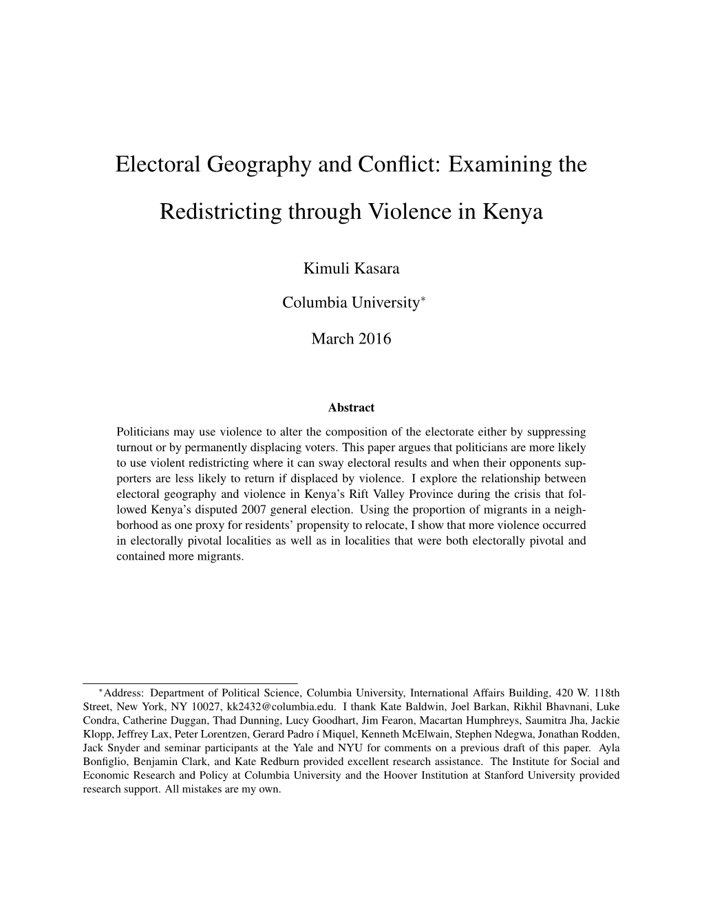 Electoral Geography and Conflict