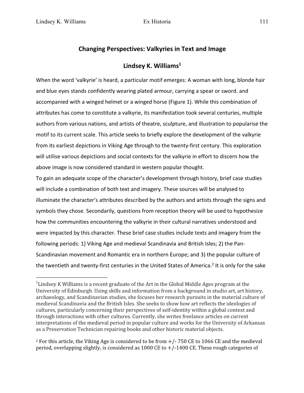 Changing Perspectives: Valkyries in Text and Image Lindsey K. Williams1