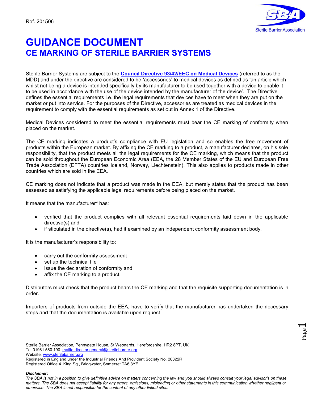 Guidance Document Ce Marking of Sterile Barrier Systems