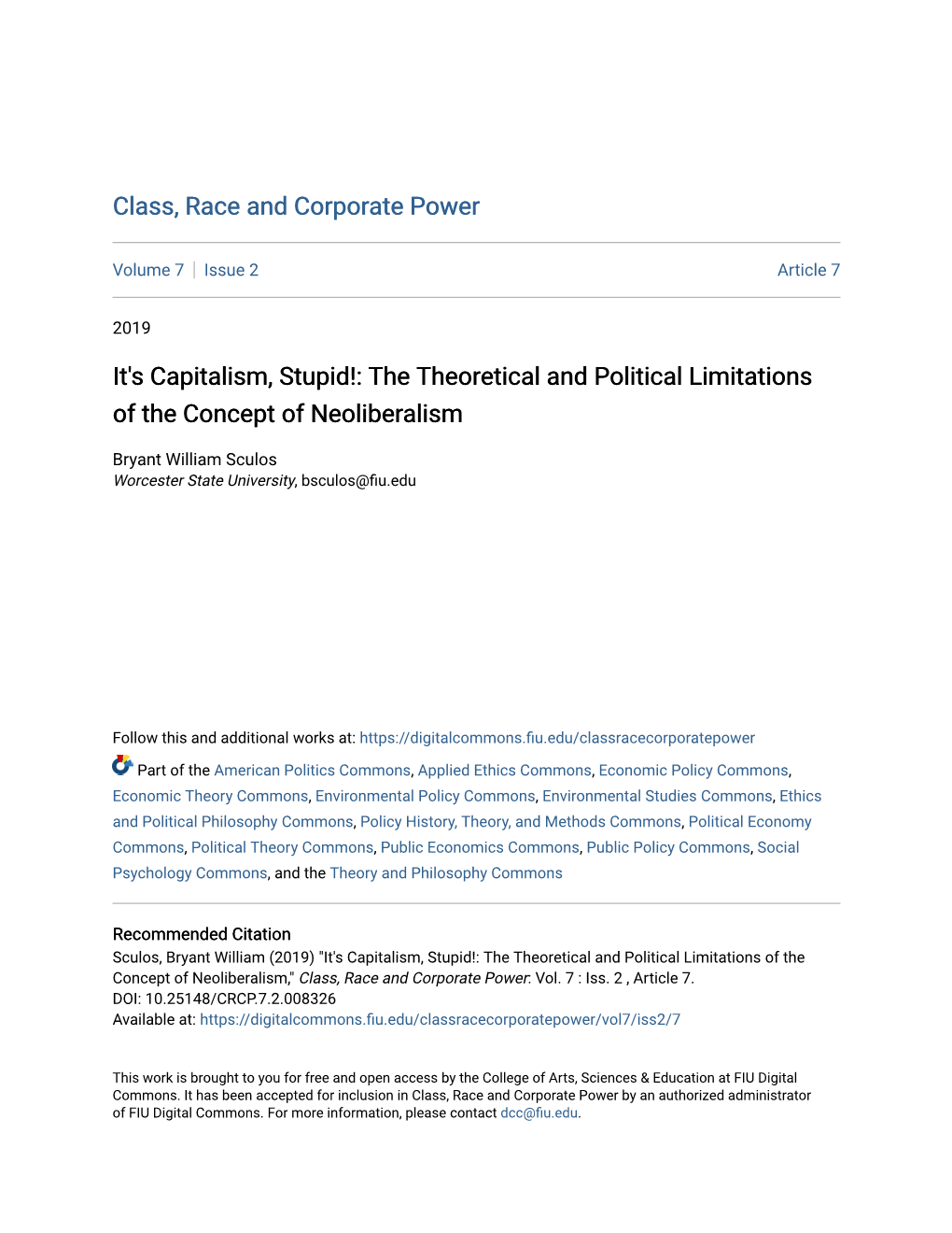 It's Capitalism, Stupid!: the Theoretical and Political Limitations of the Concept of Neoliberalism