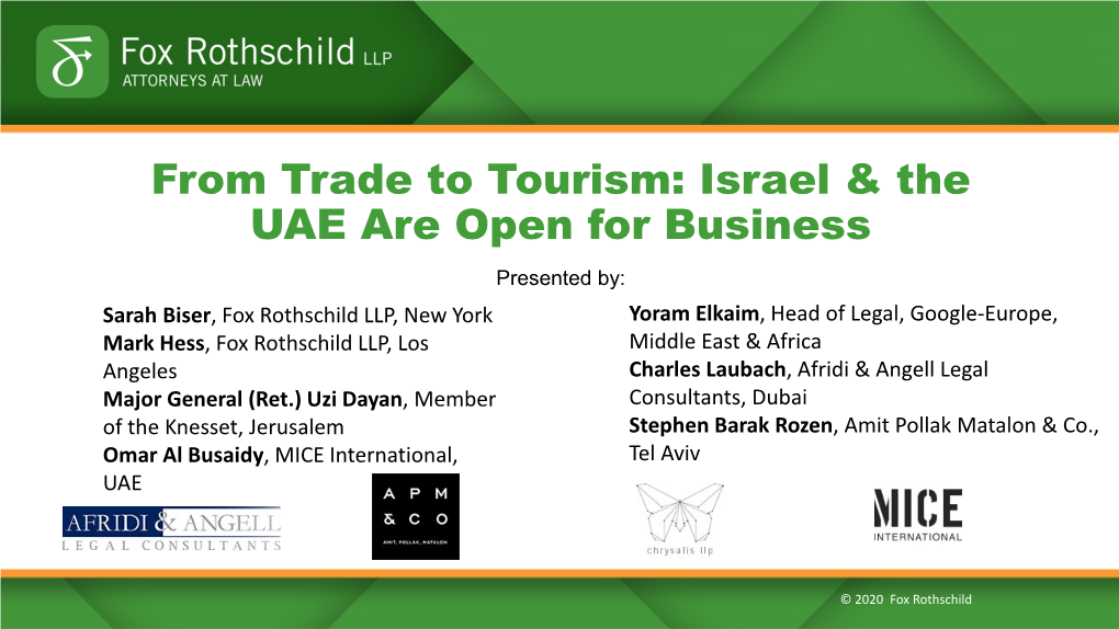 From Trade to Tourism: Israel & the UAE Are Open for Business