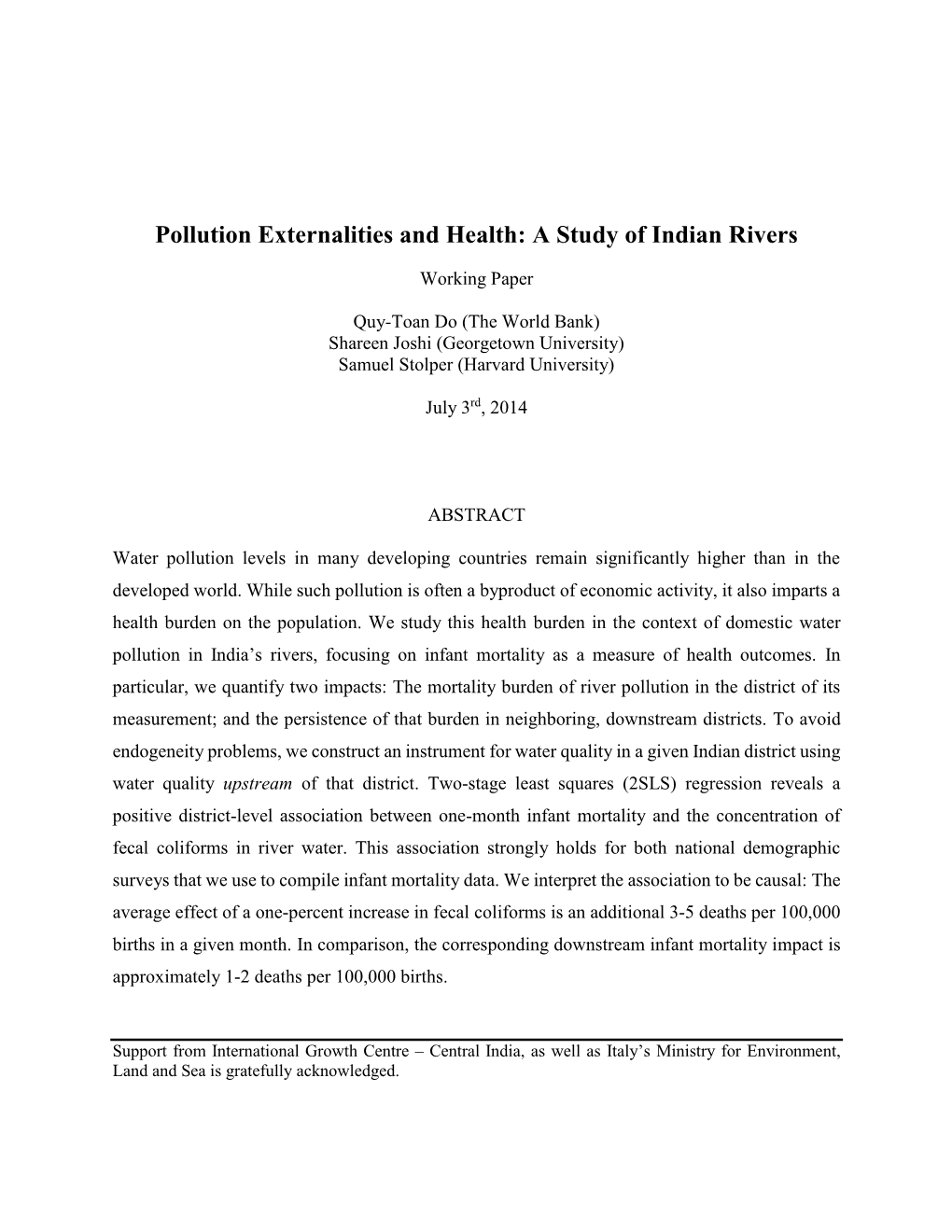 Pollution Externalities and Health: a Study of Indian Rivers