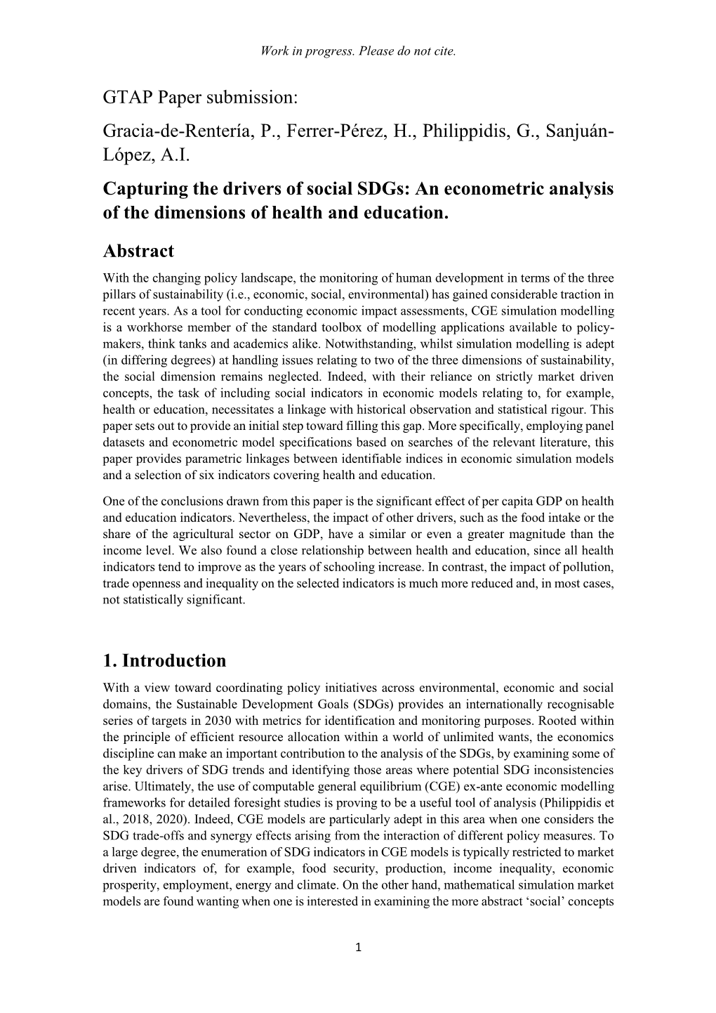 GTAP Paper Submission: Gracia-De-Rentería, P., Ferrer-Pérez, H., Philippidis, G., Sanjuán- López, A.I