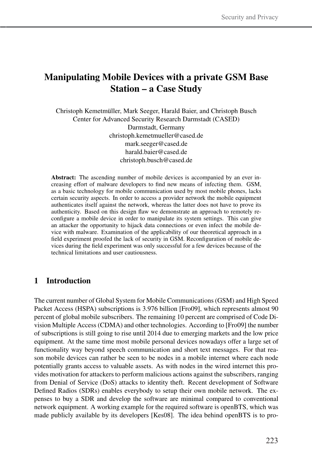 Manipulating Mobile Devices with a Private GSM Base Station – a Case Study