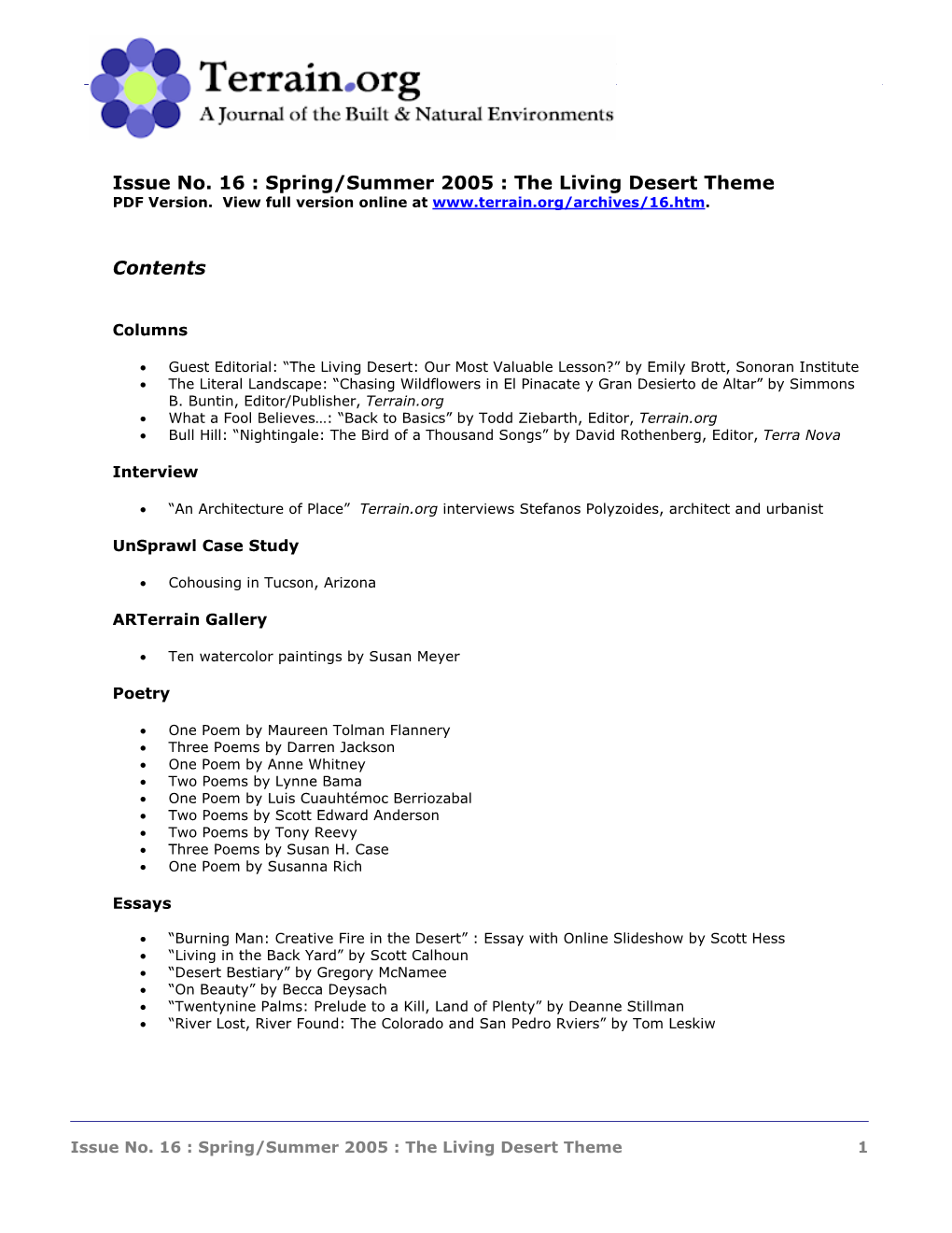 Spring/Summer 2005 : the Living Desert Theme PDF Version