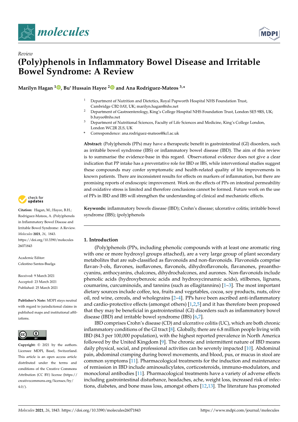 Phenols in Inflammatory Bowel Disease and Irritable Bowel