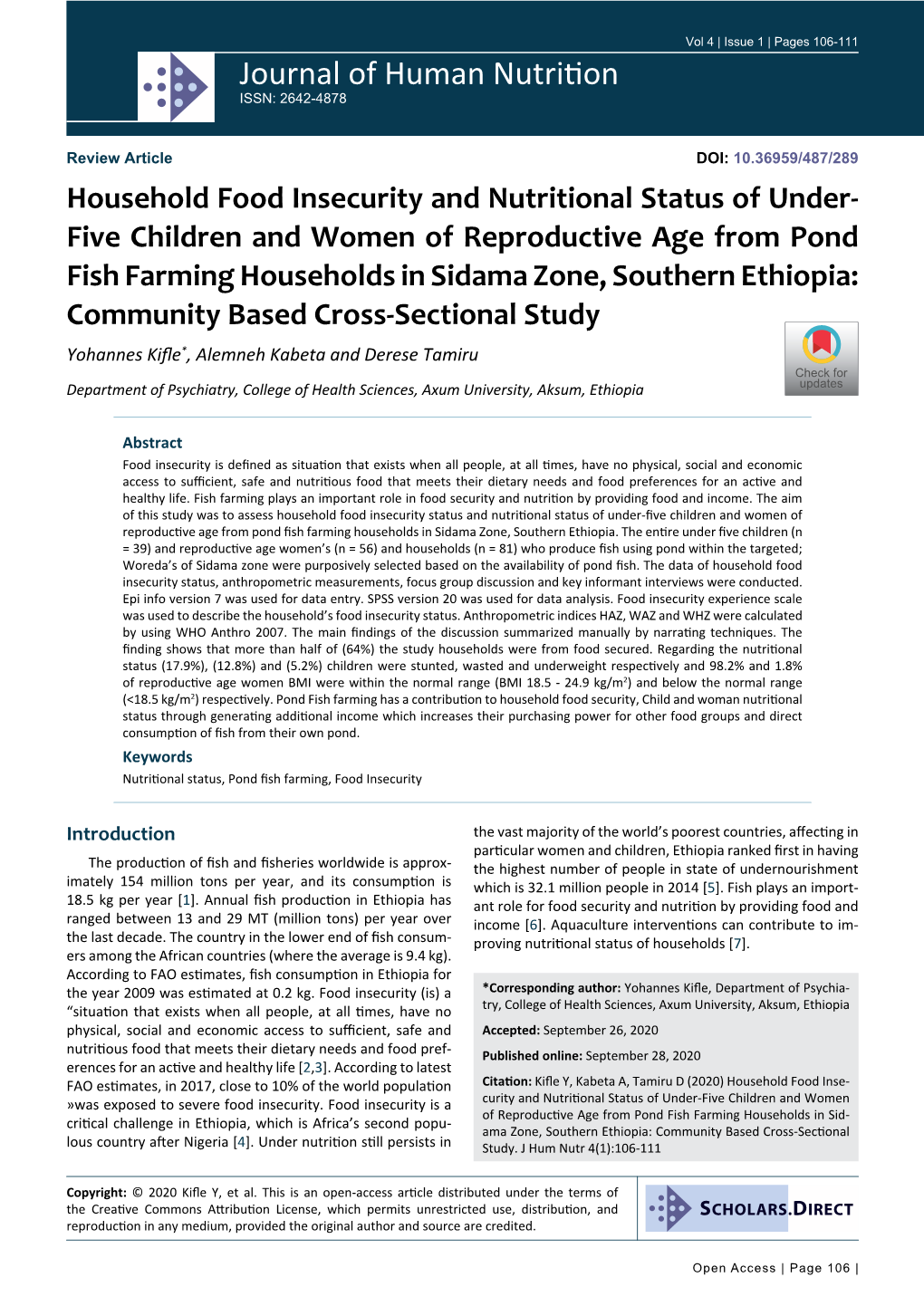 Household Food Insecurity and Nutritional Status of Under-Five