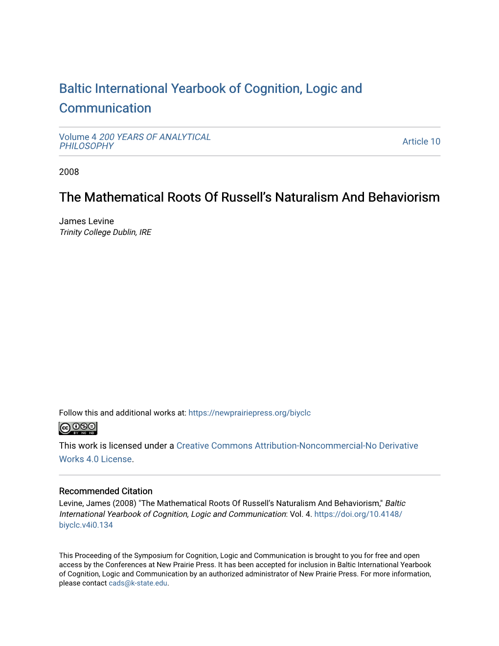 The Mathematical Roots of Russell's Naturalism and Behaviorism