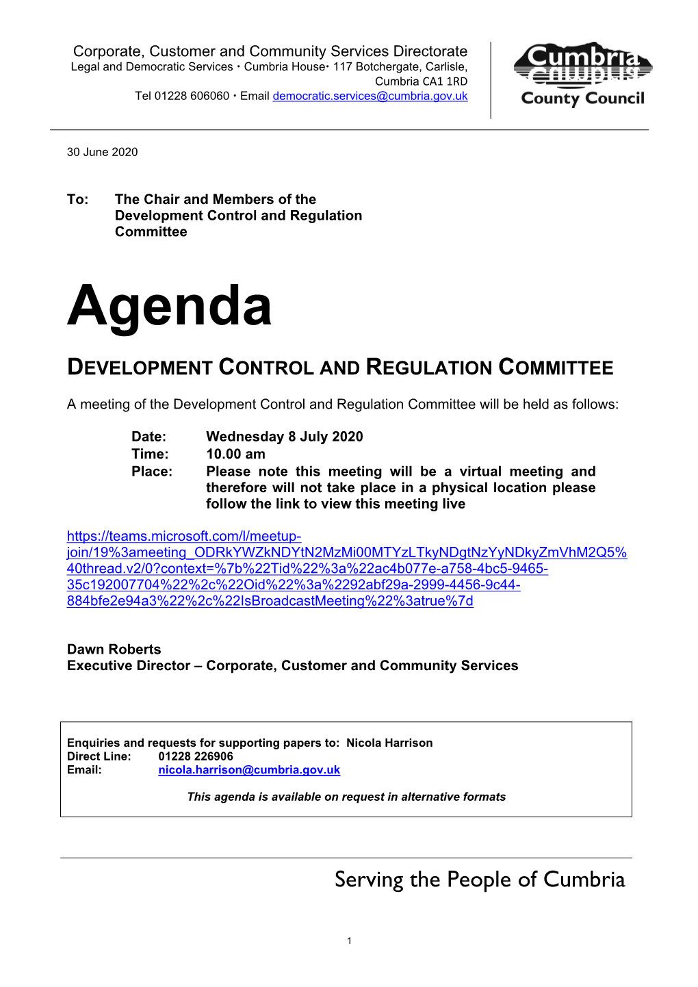 Agenda Document for Development Control and Regulation Committee