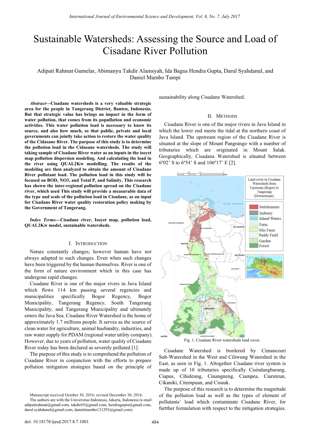 Assessing the Source and Load of Cisadane River Pollution